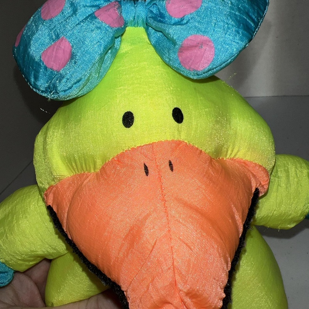 1990 Stuffins Lumpy's Gang Yellow Neon Duck Stuffed Animal Nylon Plush 10" - Picture 10 of 10